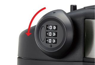 セキュリティーポットのダイヤルを反時計回りに回す様子