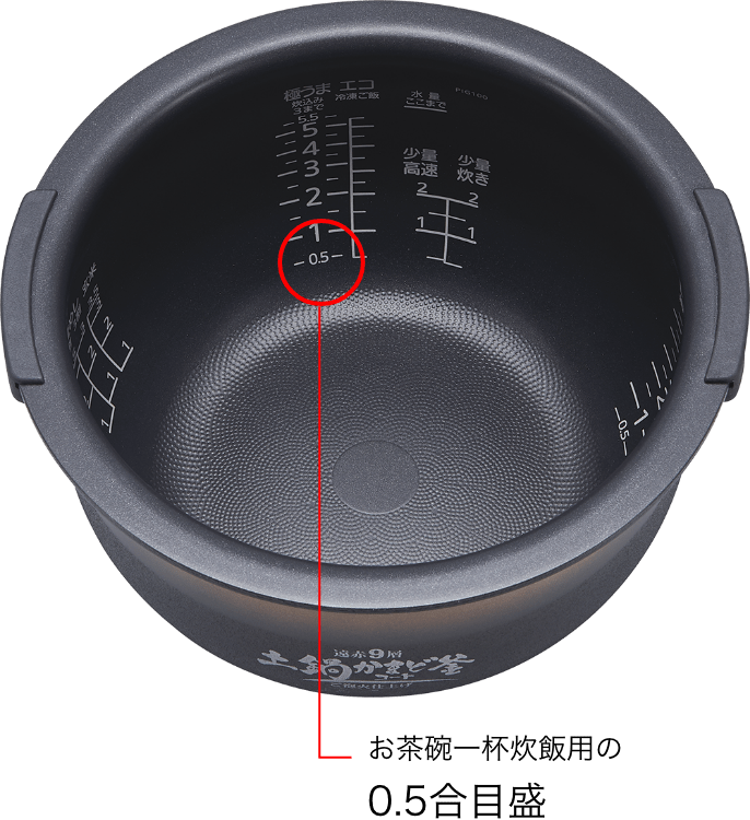 お茶碗１膳に最適な0.5合目盛