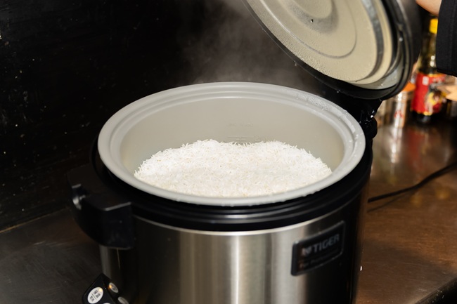 Rice cooked in the rice cooker.