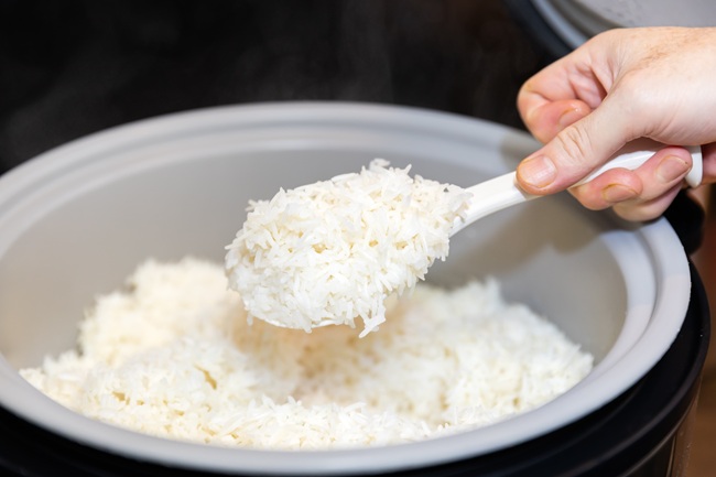 Rice cooked in the rice cooker.