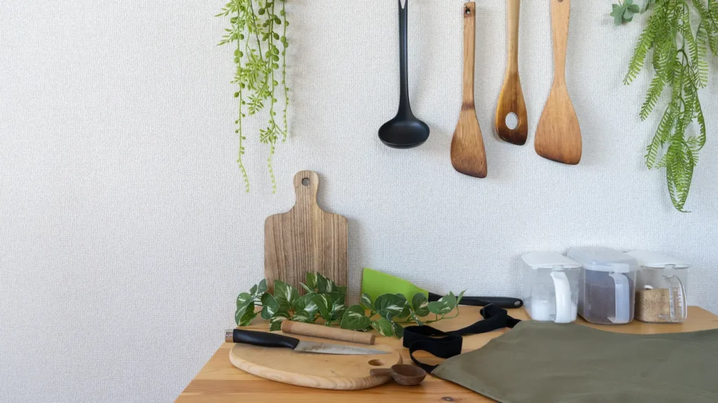 Cooking tools and seasonings lined up